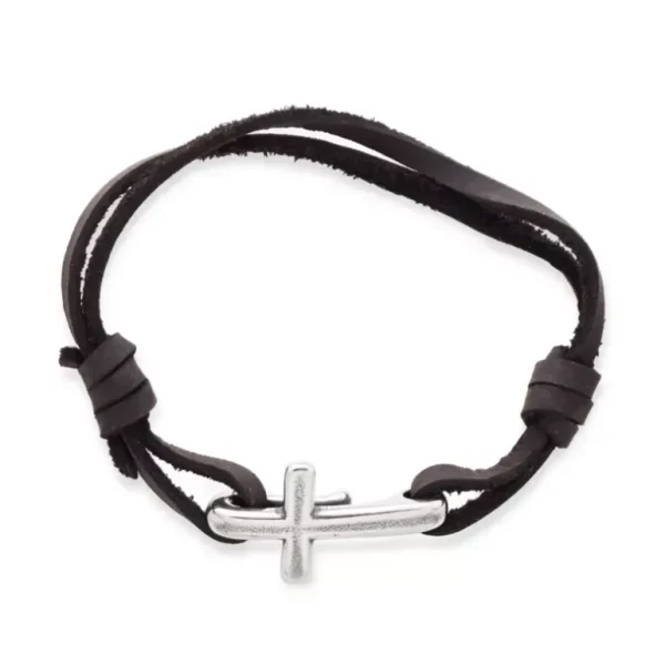 Cross Hook-On Leather Bracelet