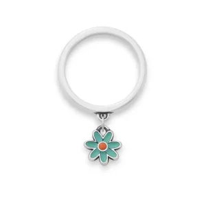 Enamel Mini Flower Charm Dangle Ring