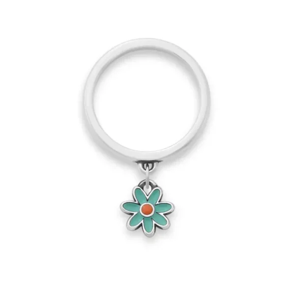 Enamel Mini Flower Charm Dangle Ring