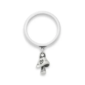 Mini Mushroom with Heart Charm Dangle Ring