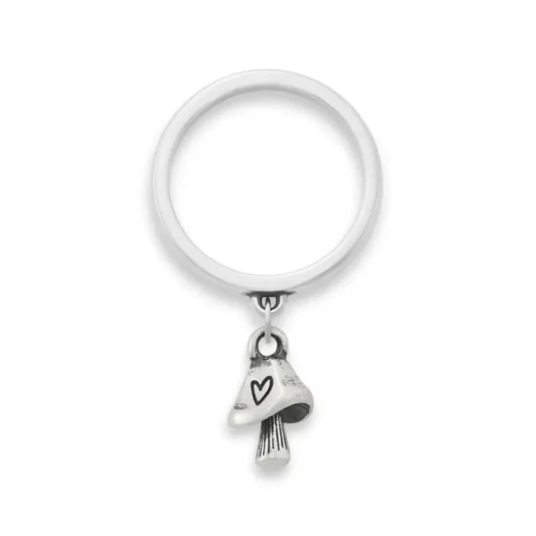 Mini Mushroom with Heart Charm Dangle Ring