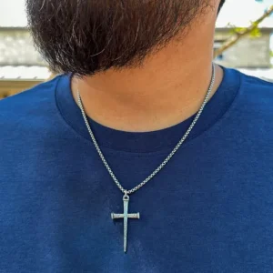 Nail Cross Pendant with Heavy Box Chain