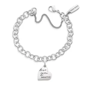 "Love You More" Charm on Forged Link Charm Bracelet