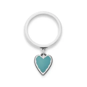 Small Enamel Heart Charm Dangle Ring