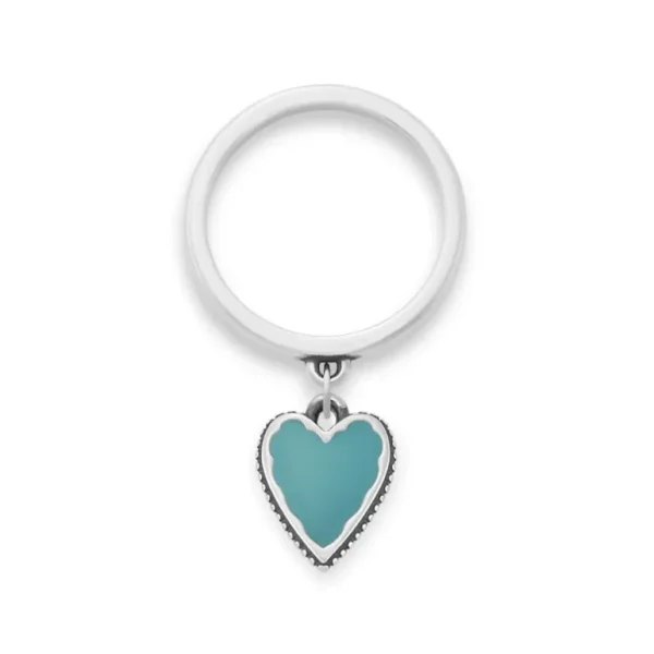 Small Enamel Heart Charm Dangle Ring