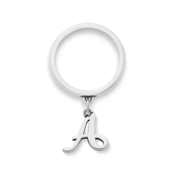 Small Script Initial Charm Dangle Ring